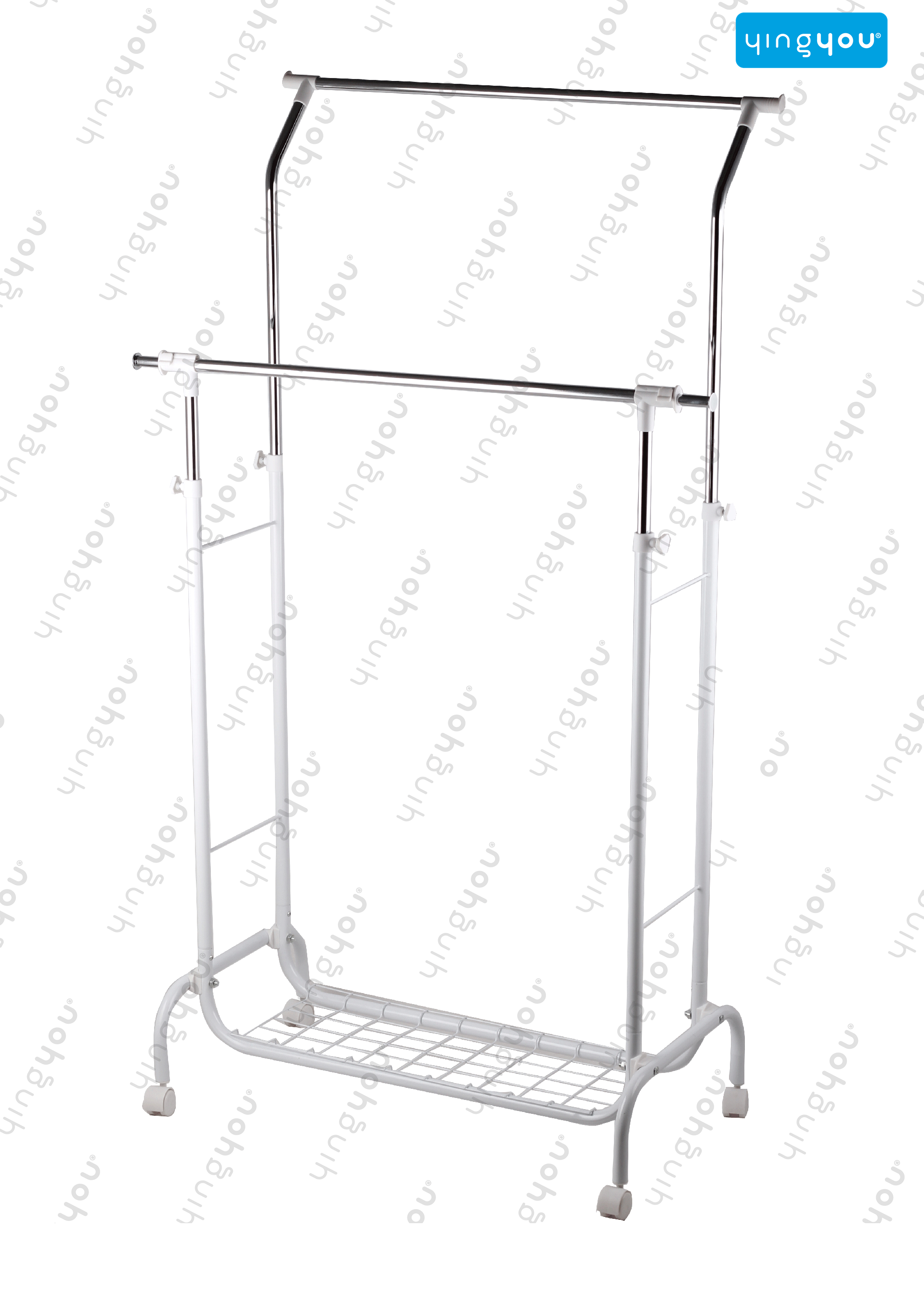 DOUBLE TUBE GARMENT RACK WITH STORAGE RACK