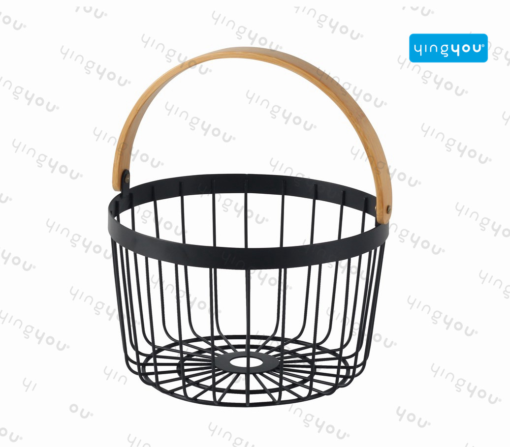 Storage basket with bamboo handle