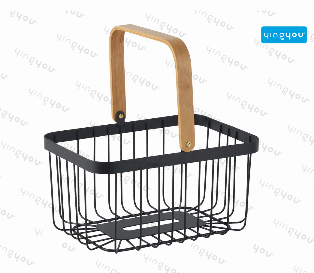 Storage basket with bamboo handle
